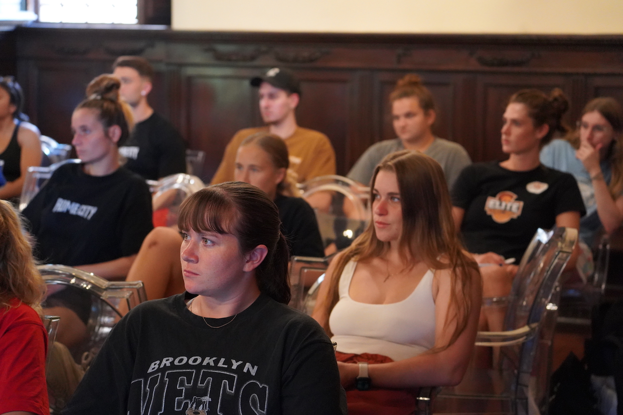 Students at an orientation session inside Villa Caproni, Rome City Institute