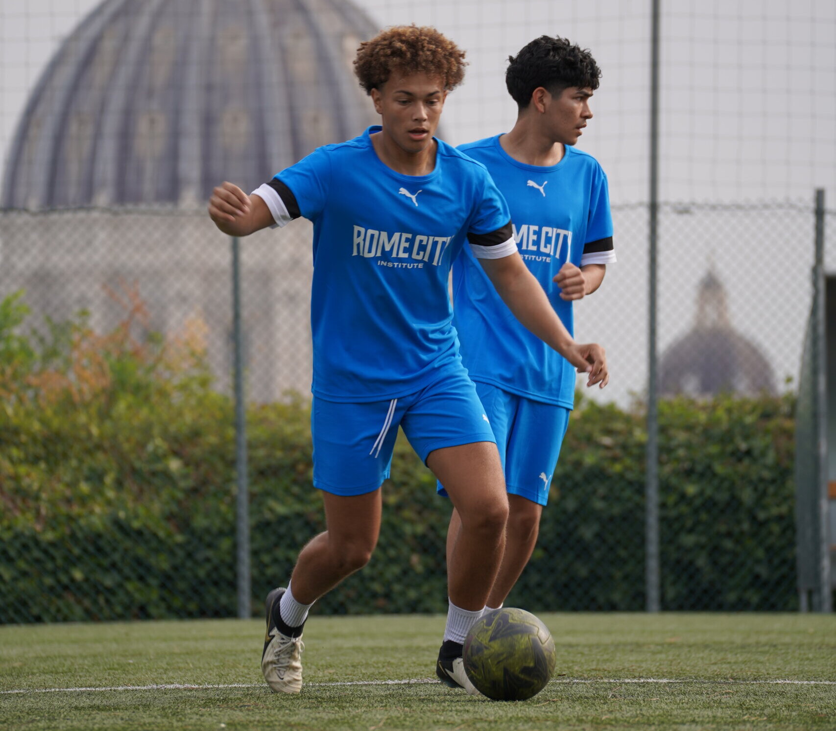 Rome City Institute Gap Year student-athletes training on the soccer pitch