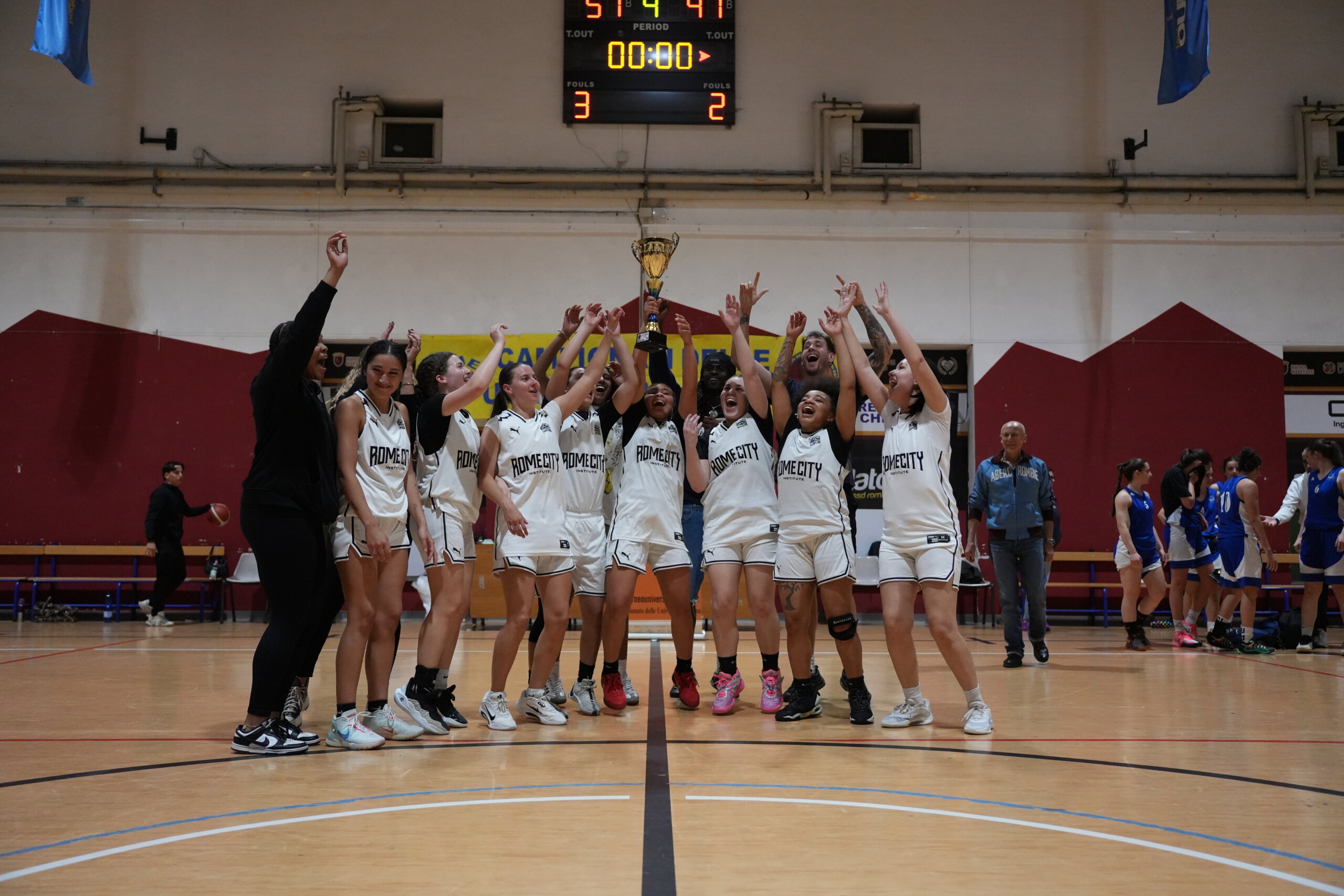 Rome City Institute women's basketball team celebrating their 2025/26 University League championship