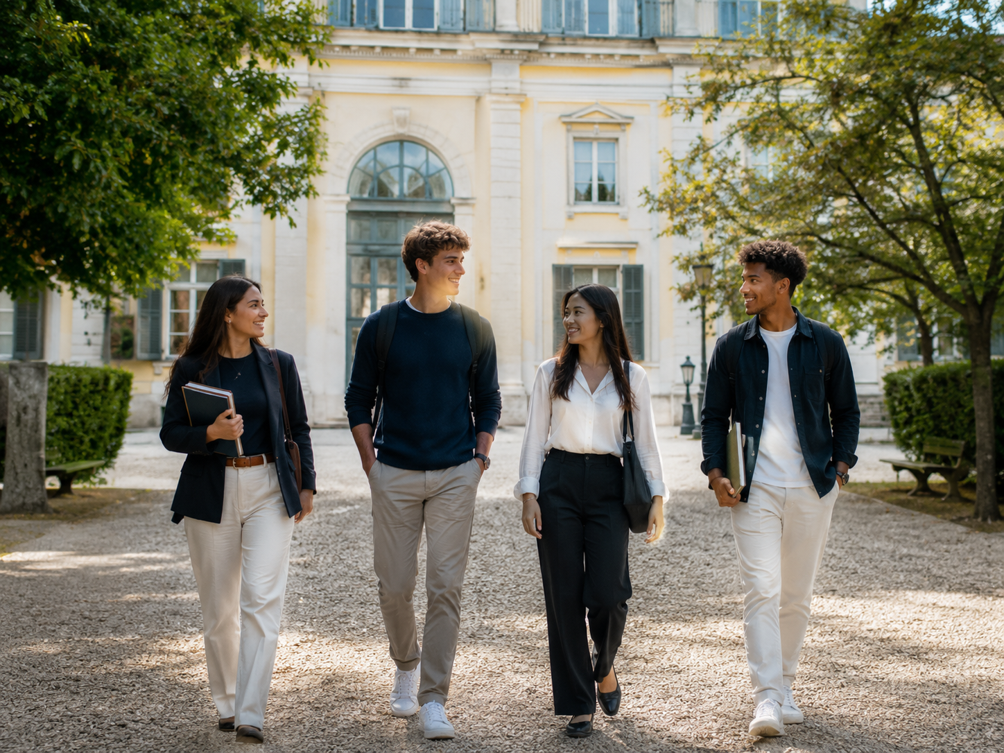 Rome City Institute undergraduate students walking through the campus courtyard