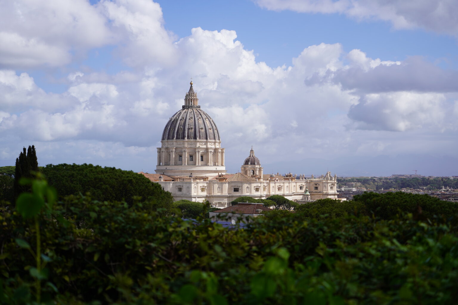 View of St. Peter's Basilica dome over Rome, seen from student housing