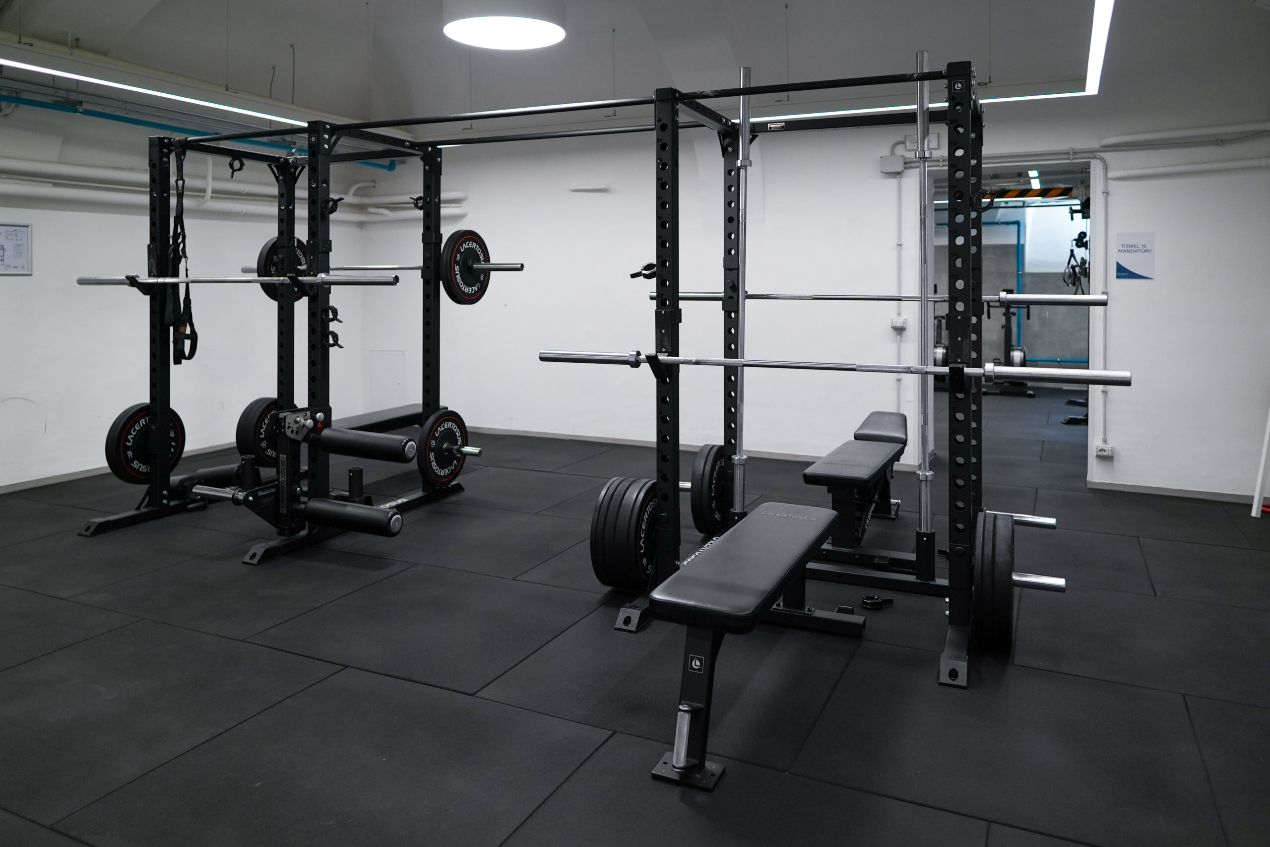 Rome City Institute on-campus gym squat racks and bench