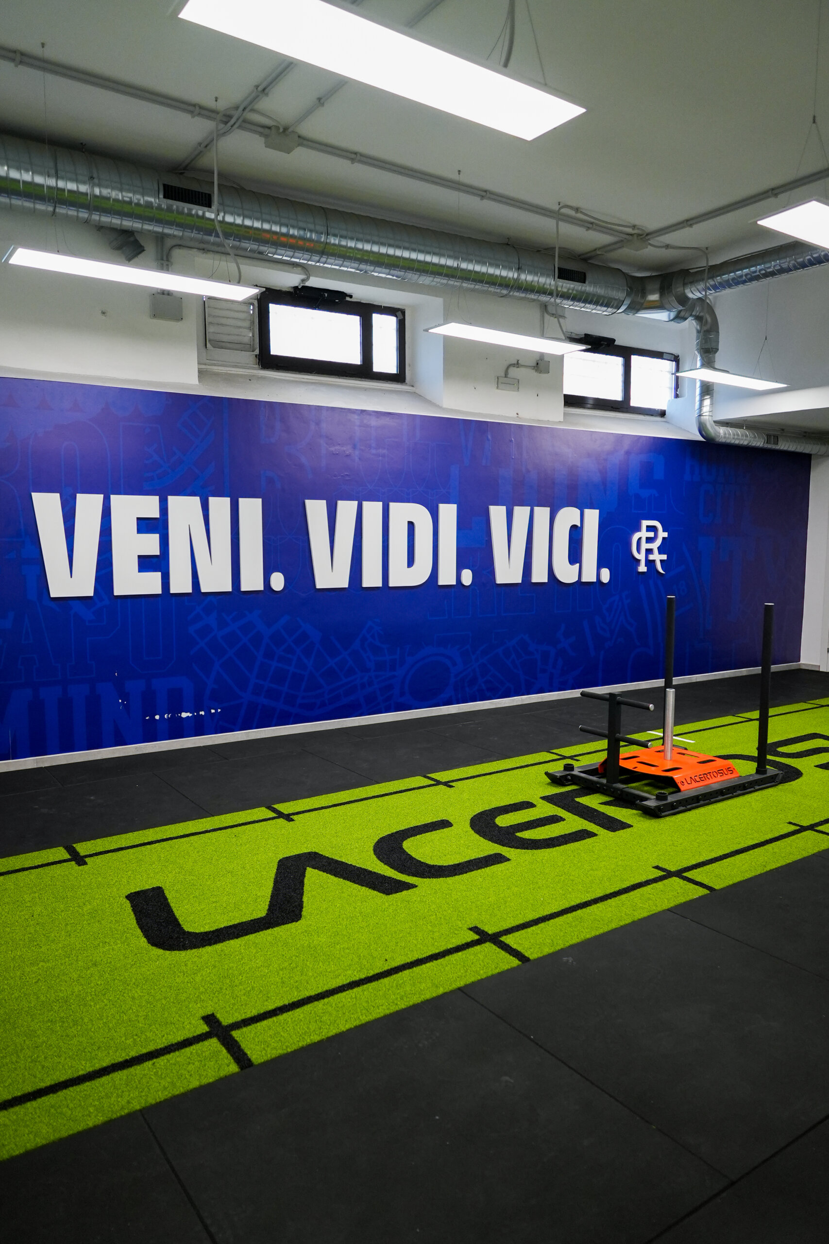 Rome City Institute on-campus gym turf and sled training area