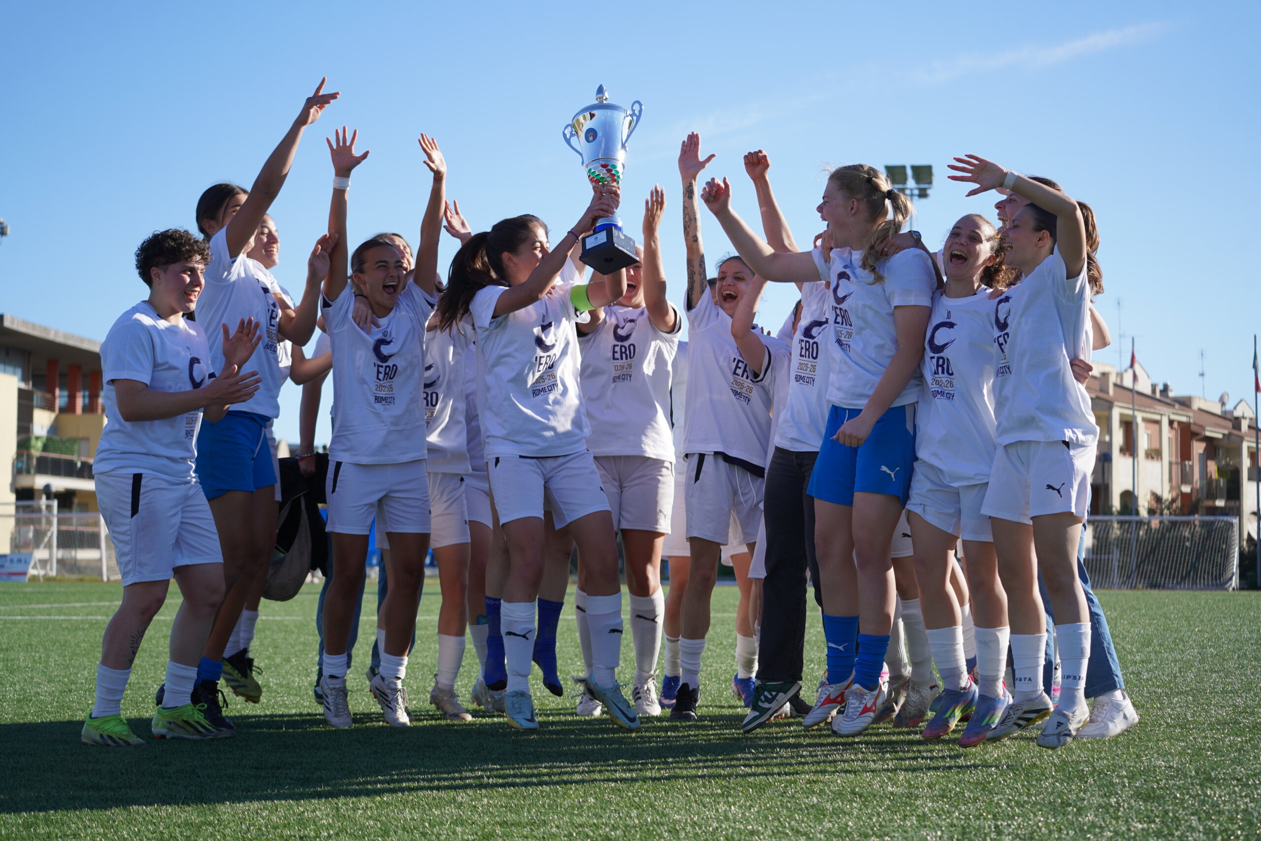 Rome City Institute women's soccer team celebrating their 2025/26 Eccellenza championship